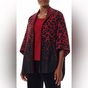 NWT Ming Wang Red Black Jacquard Knit Shawl Collar Kimono Sleeve Open Sz L/XL